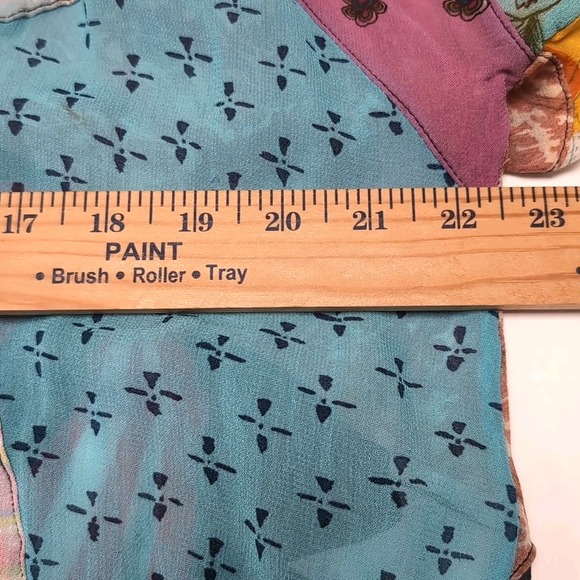 Sacred Threads Sheer Shirt Womens M Patchwork Artsy Boho Button Front Rayon Top - Picture 9 of 11